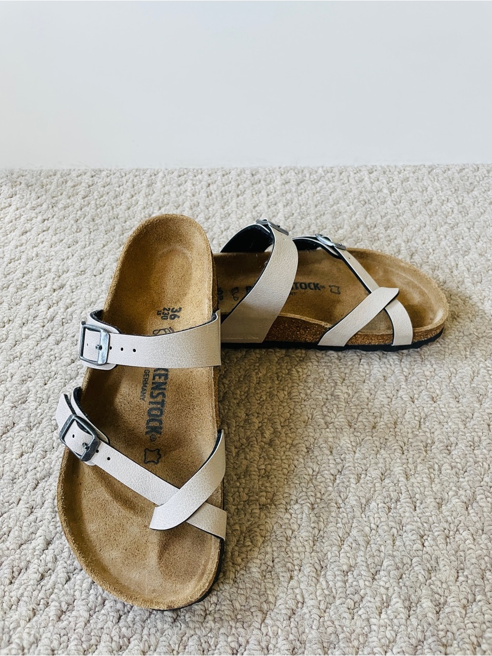 Birkenstock Off-White Leather Buckle Slide Sandals